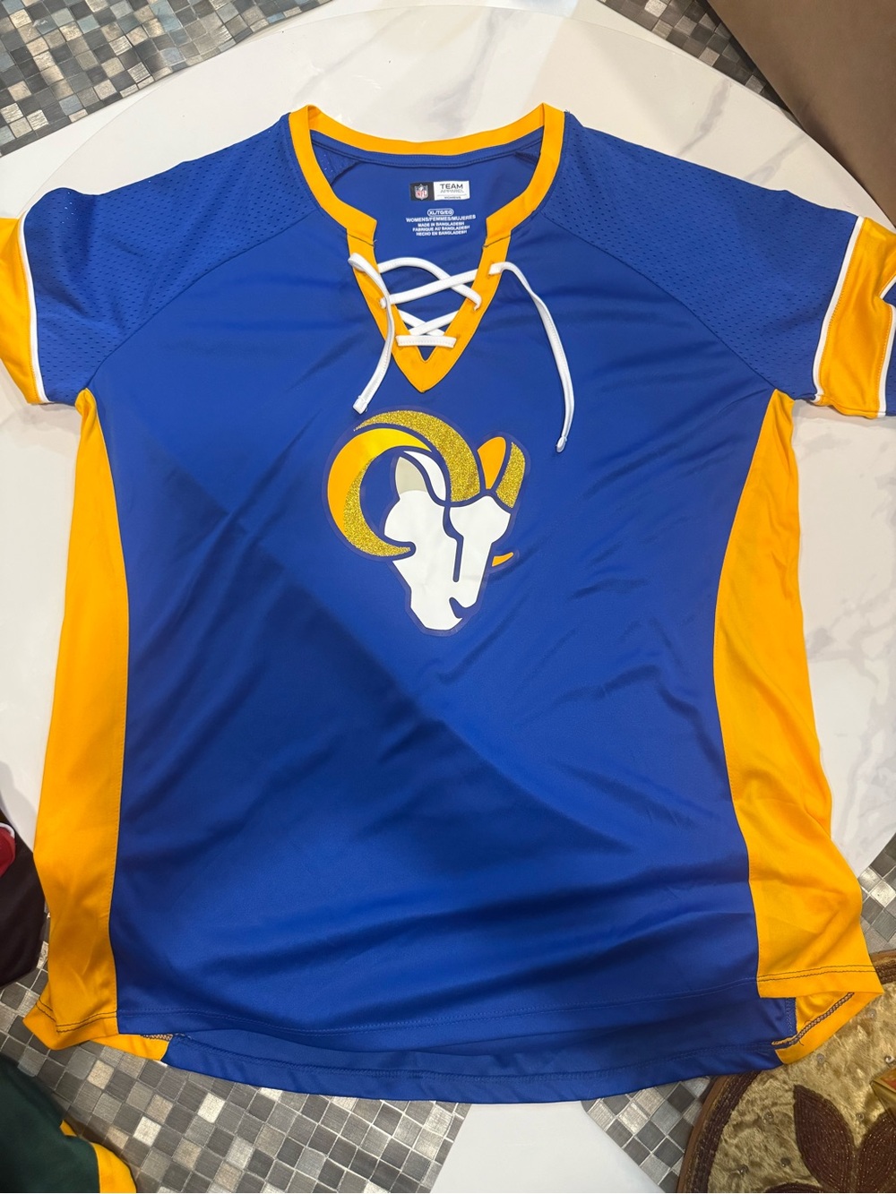 NFL Blue & Gold Lace-Up Ram Logo Jersey Top